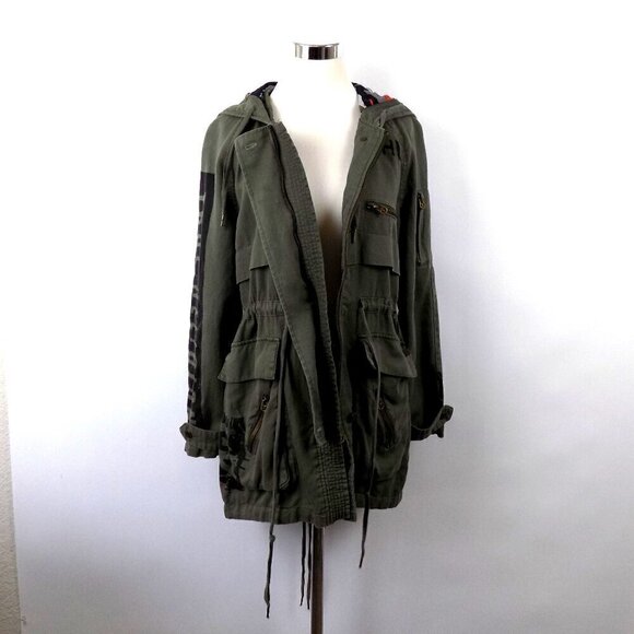 True Religion Parka Jacket Military Army Green Size Small Linen Blend Hooded - Picture 6 of 10